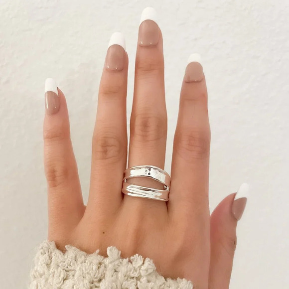925 Sterling Silver Chunky Ring Layer Ring Large Bold Silver Statement Ring - Picture 2 of 10
